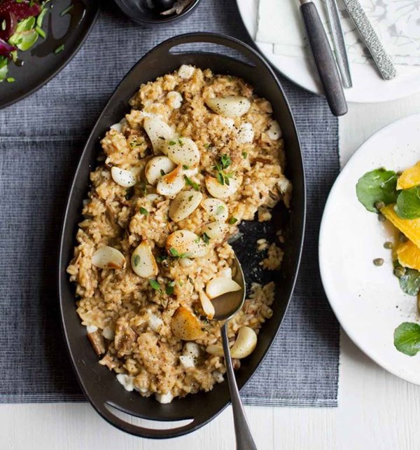 Porcini risotto with roast garlic