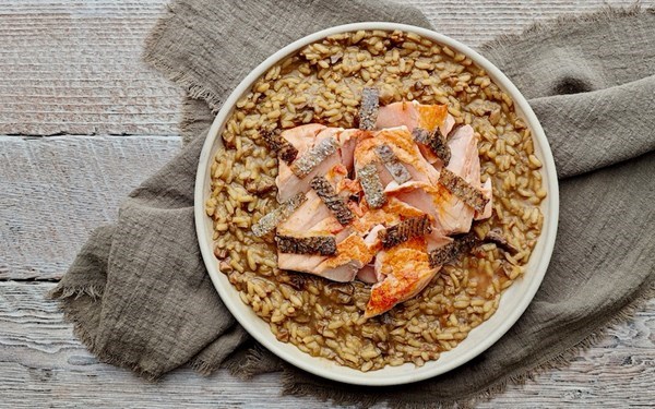 Porcini Risotto with Salmon