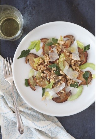 Porcini salad with pine nuts and lemon salt