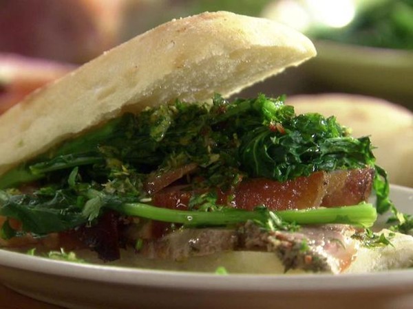 Pork & broccoli rabe ciabatta subs with gremolata