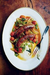 Pork & fennel sausage with fava & cherry tomatoes