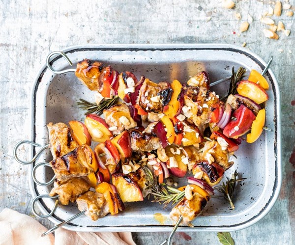 Pork & peach barbecue skewers