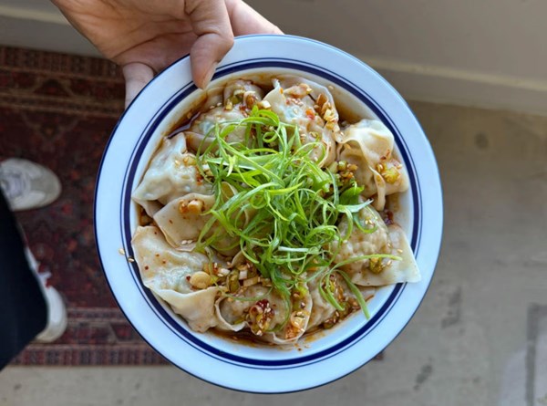 Pork & shrimp dumplings in chili sauce