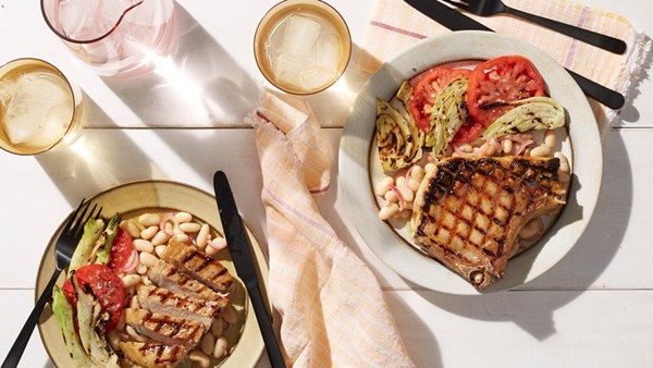 Pork agrodolce with fennel and white beans