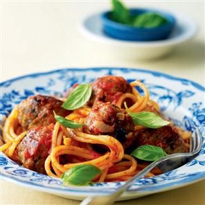 Pork and anchovy meatballs with spaghetti