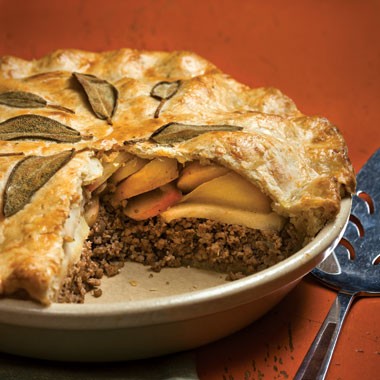 Pork and apple pie with cheddar-sage crust