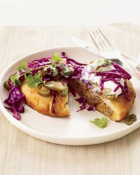 Pork-and-cheese arepas with tangy cabbage slaw