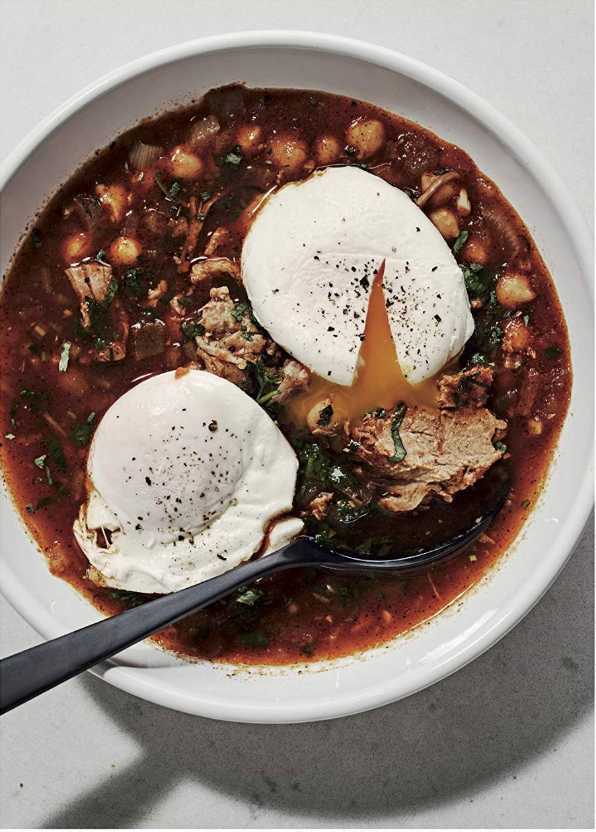 Pork and chile chickpea stew with or without poached eggs