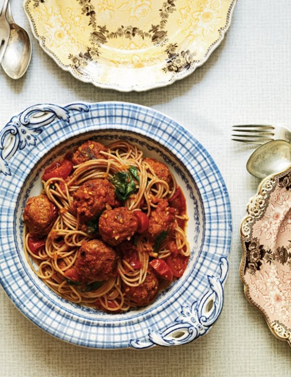 Pork and chorizo meatballs with spaghetti