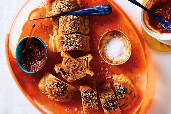 Pork and chorizo sausage rolls with chilli jam