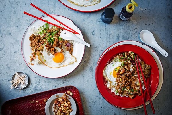 Pork and egg dan dan rice