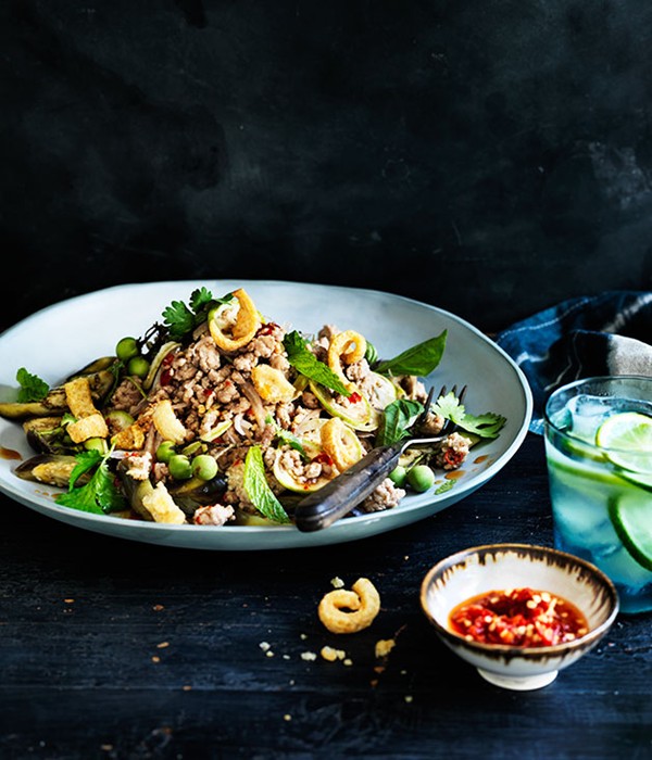 Pork and eggplant salad with salted chilli