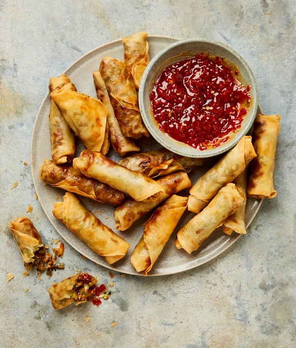 Pork and fennel lumpia with sweet chilli sauce