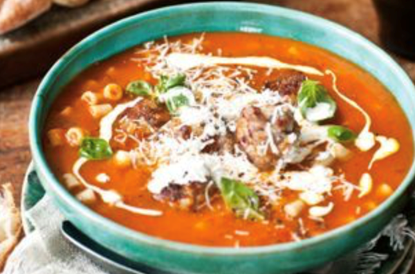 Pork and fennel meatball soup with pasta