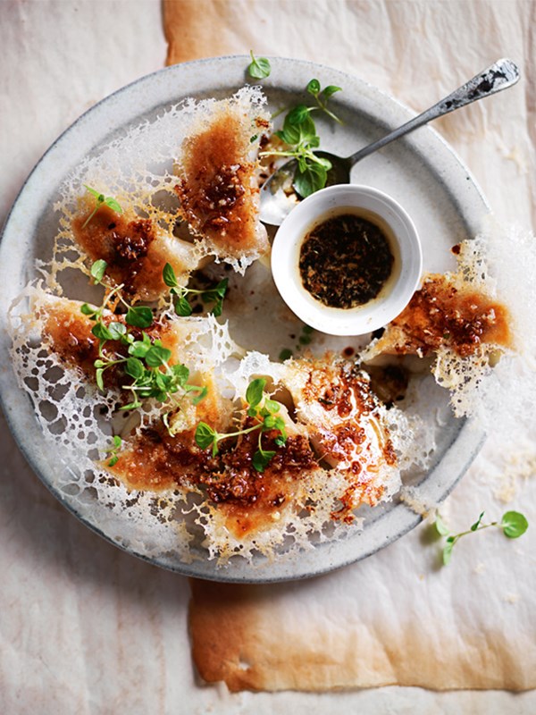Pork and ginger potstickers with ginger oil