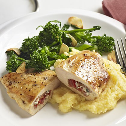 Pork and Gorgonzola-stuffed chicken breasts