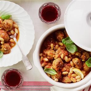 Pork and lemon meatballs with cannellini beans