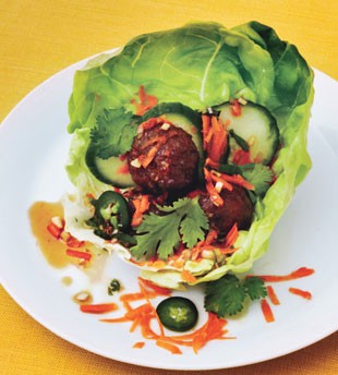 Pork and lemongrass meatballs in lettuce cups