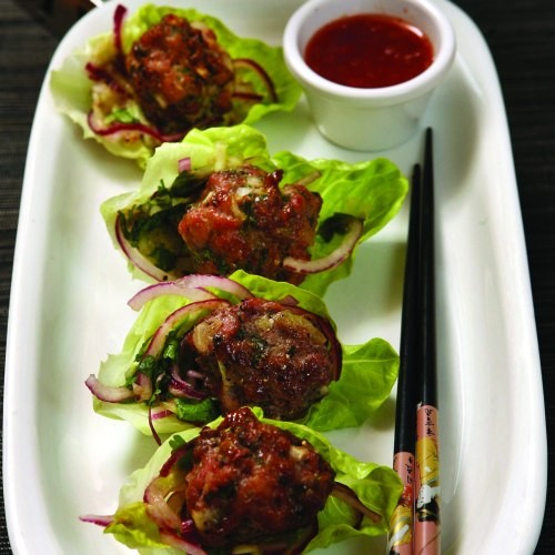 Pork and lettuce parcels