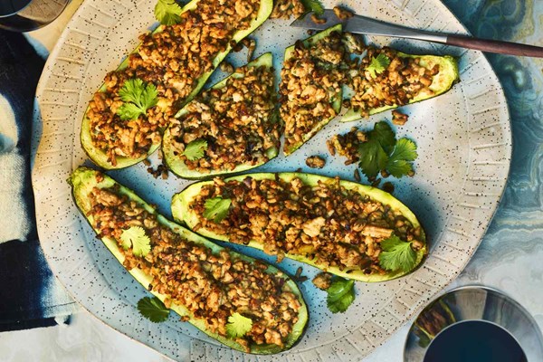 Pork-and-mushroom-stuffed zucchini boats