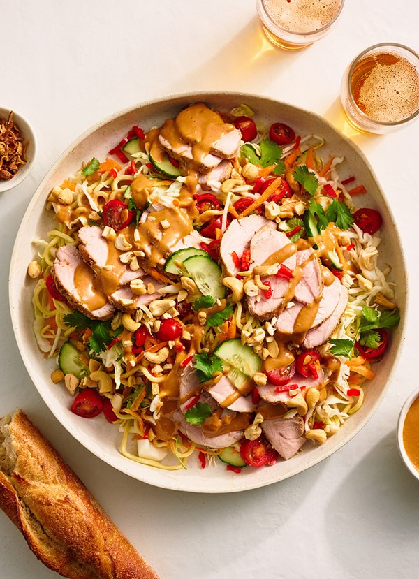 Pork and noodle salad with creamy cashew nut and lime dressing