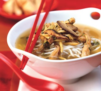 Pork and noodle soup with shiitake and snow cabbage