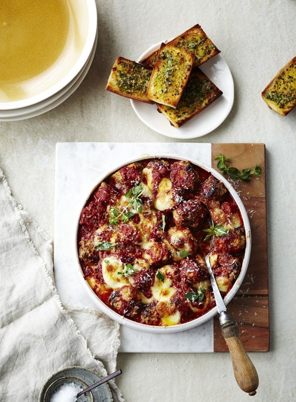 Pork and oregano meatballs with molten mozzarella