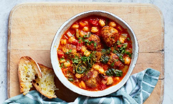 Pork and parsley meatballs with chickpea inzimino