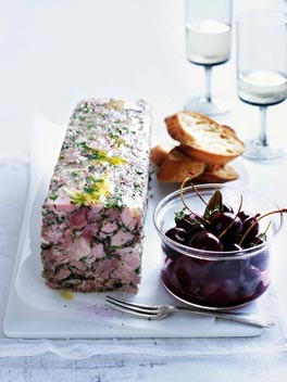 Pork and parsley terrine with pickled cherries