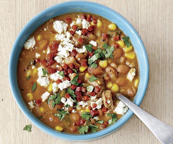 Pork and poblano chili with tomatillos and chorizo