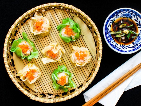 Pork and shrimp steamed Chinese dumplings (Siu mai)