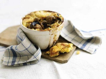 Pork and tomato sausage mini puddings with mustard and thyme suet crust