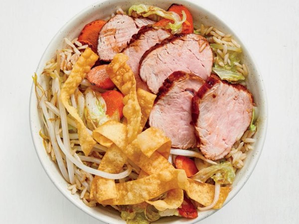 Pork and wonton rice bowl