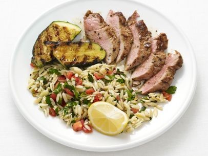 Pork and zucchini with orzo