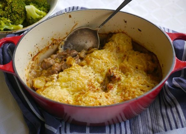 Pork, apple and cider stew with cheddar dumplings