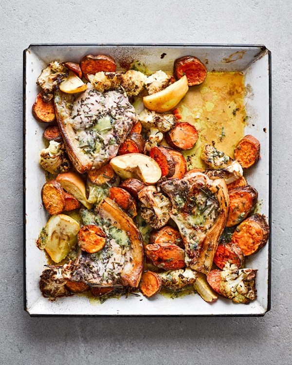 Pork, apple, sweet potato & Stilton tray roast