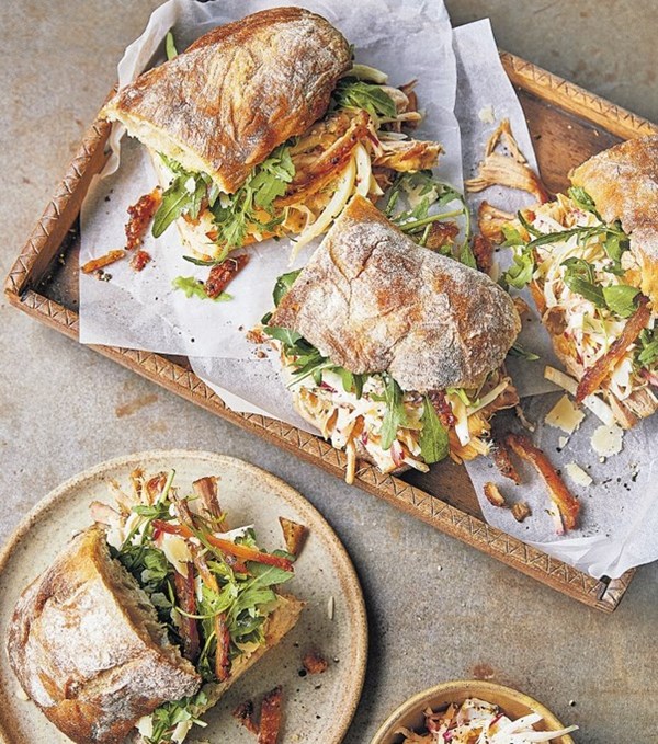 Pork belly ciabatta with apple & fennel slaw