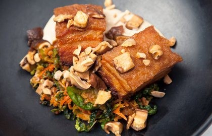 Pork belly, kimchi, smoked tofu, shiitake, peanuts
