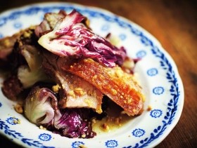 Pork belly, radicchio and hazelnuts
