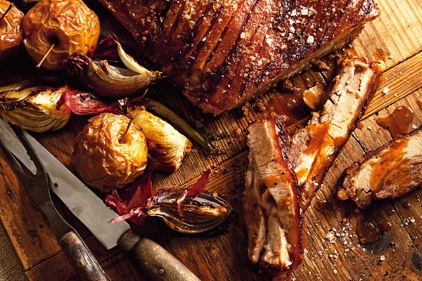 Pork belly with apple cider gravy