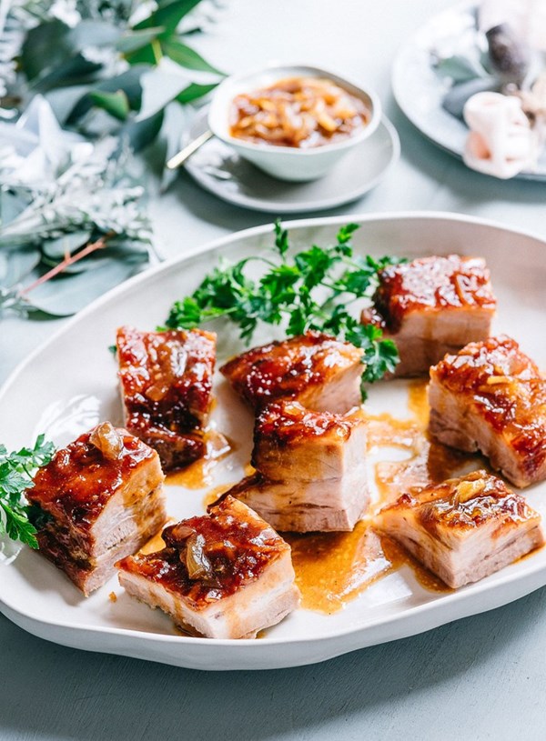 Pork belly with hoisin and orange marmalade glaze