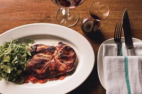 Pork blade steaks with nduja and honey and arugula salad