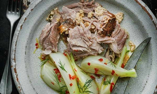 Pork braised in milk with marinated fennel