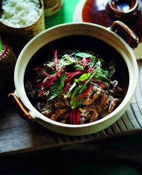 Pork chargrilled in bamboo