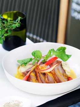 Pork cheek, potato purée and radish