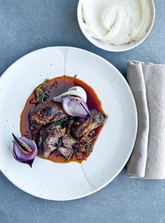 Pork cheeks slow cooked in beer