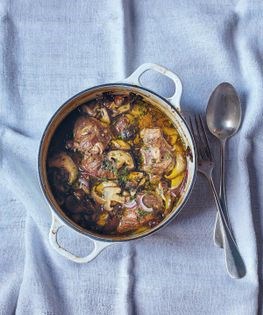 Pork cheeks with shiitakes