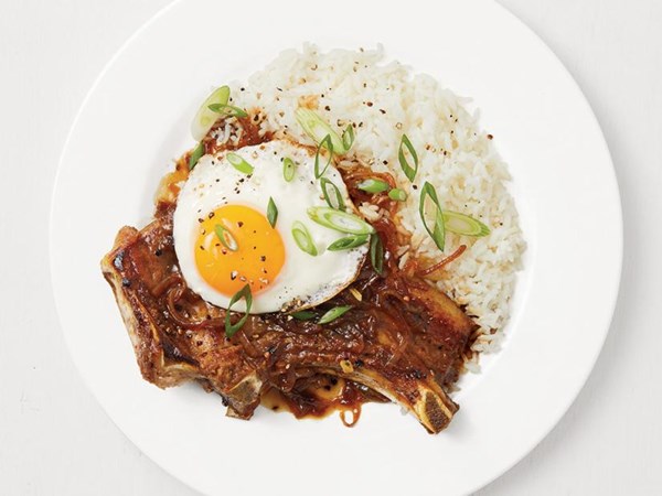 Pork chop adobo with garlic rice 