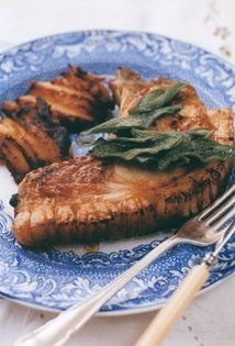 Pork chop with apple & crispy sage