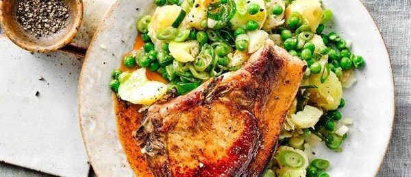 Pork chop with paprika butter and new potato crush